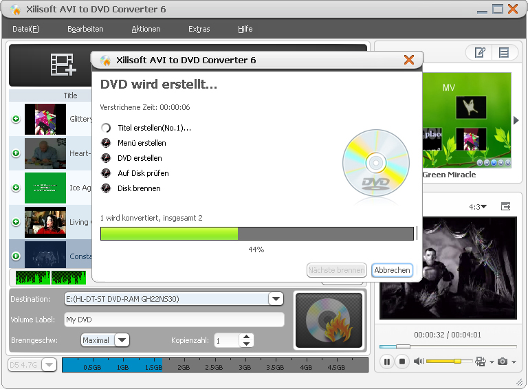 Screenshot vom Programm: Xilisoft AVI to DVD Converter 6