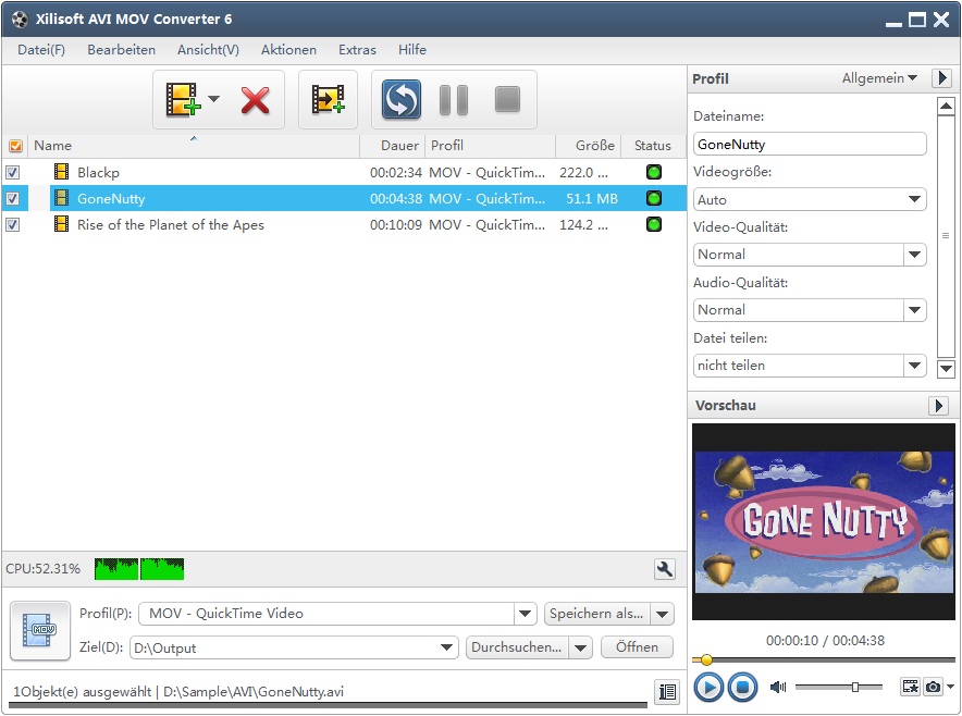 Xilisoft AVI MOV Converter - AVI MOV Video umwandeln
