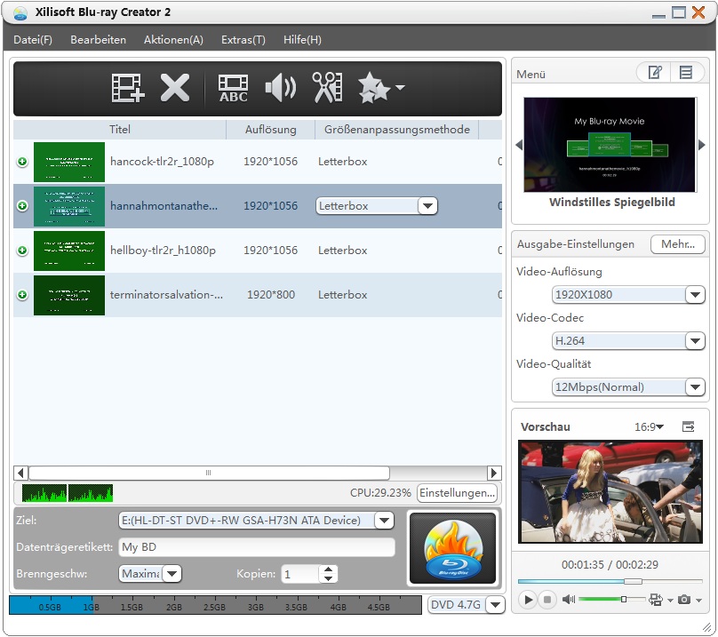 Screenshot vom Programm: Xilisoft Blu-ray Creator Express