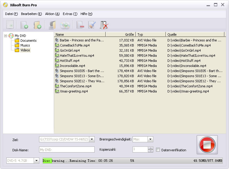 Screenshot vom Programm: Xilisoft Burn Pro