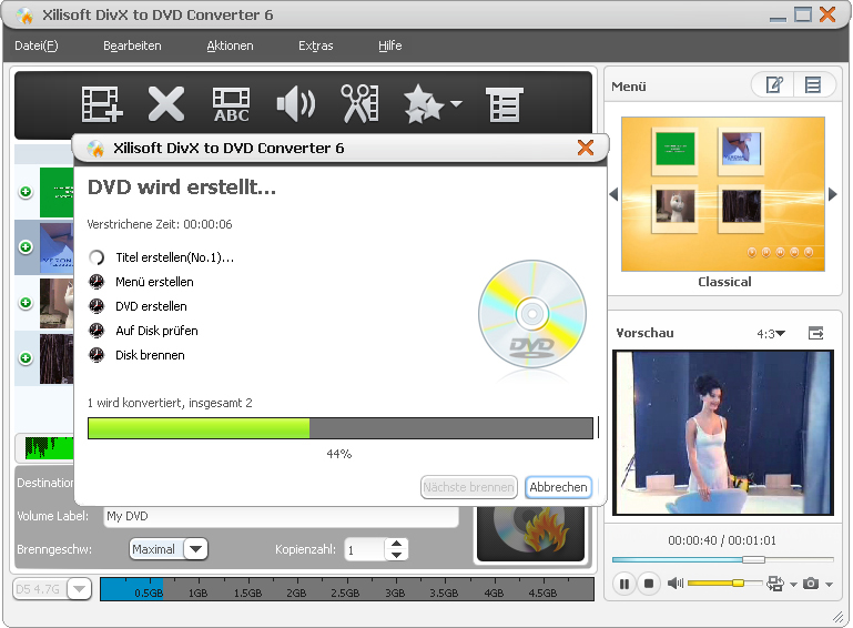 Screenshot vom Programm: Xilisoft DivX to DVD Converter 6