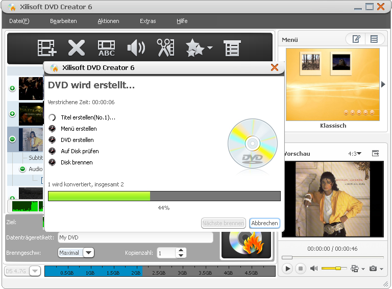 Screenshot vom Programm: Xilisoft DVD Creator 6