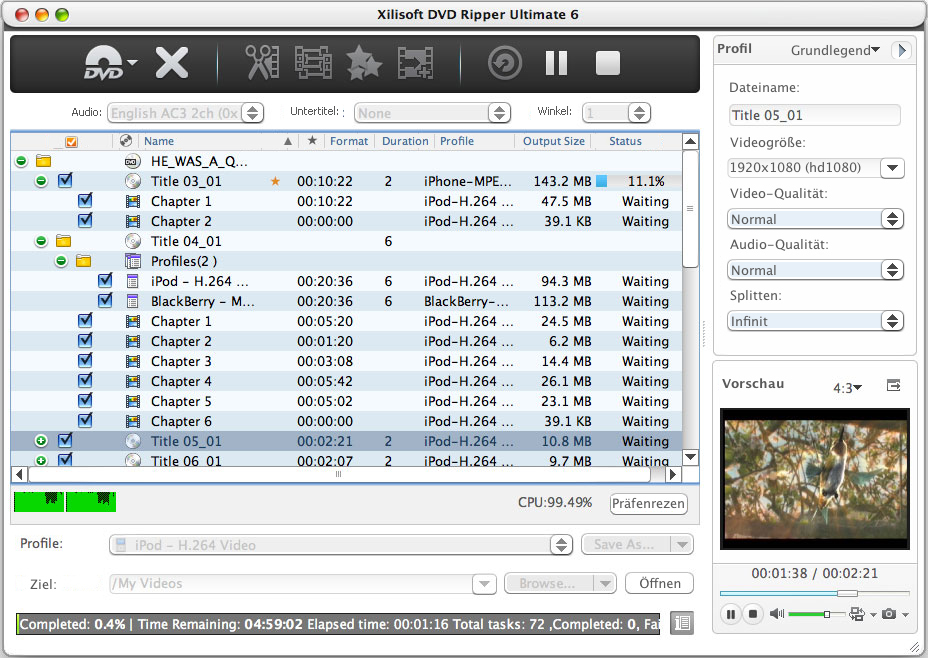 Screenshot vom Programm: Xilisoft DVD Ripper Ultimate for Mac