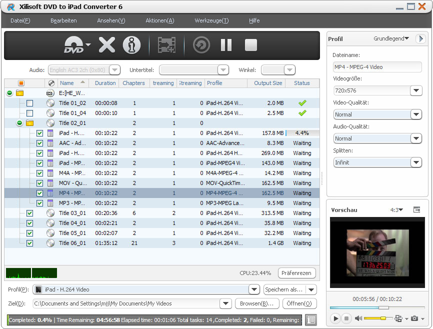 Screenshot vom Programm: Xilisoft DVD to iPad Converter