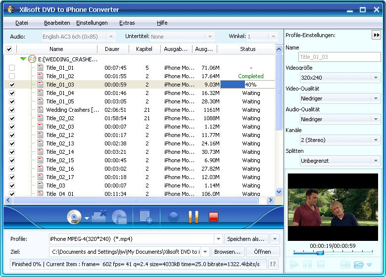 Screenshot vom Programm: Xilisoft DVD to iPhone Converter