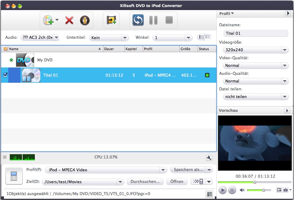 Xilisoft DVD to iPod Converter for Mac