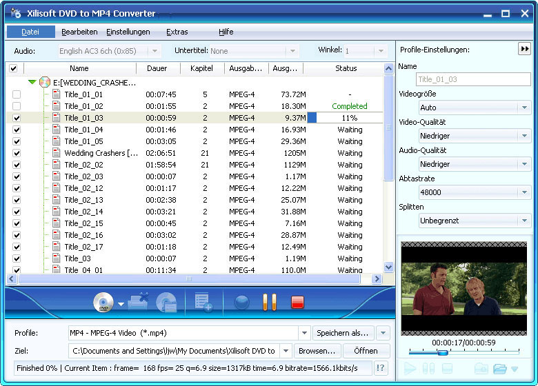 Screenshot vom Programm: Xilisoft DVD to MP4 Converter