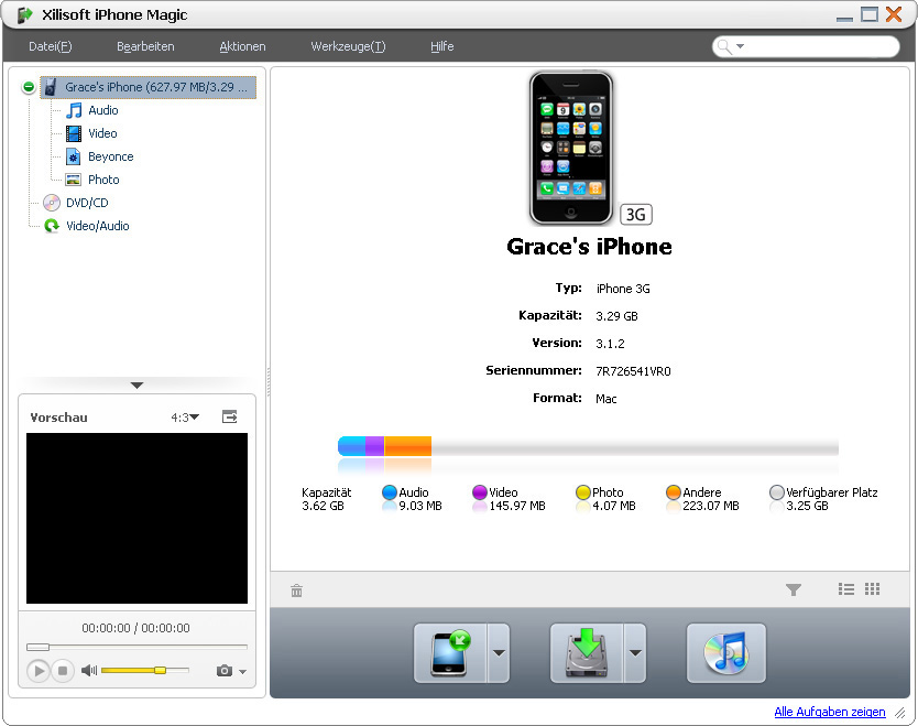 Screenshot vom Programm: Xilisoft iPhone Magic