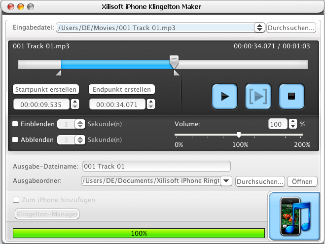 Screenshot vom Programm: Xilisoft iPhone Klingelton Maker for Mac