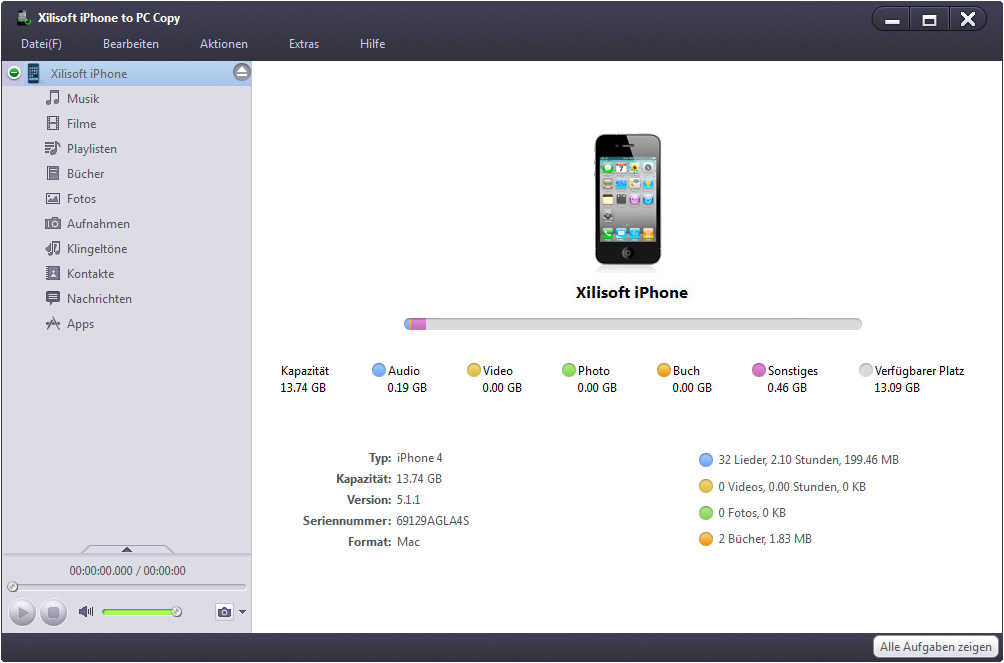 Screenshot vom Programm: Xilisoft iPhone to PC Copy 