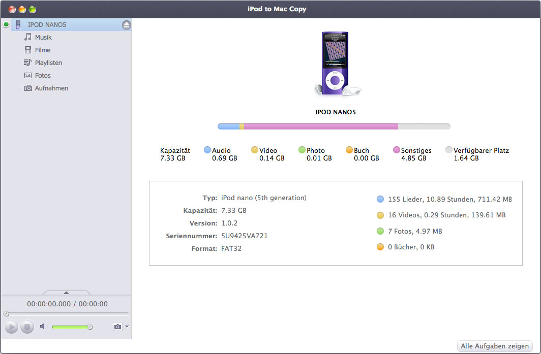 Screenshot vom Programm: Xilisoft iPod to Mac Copy