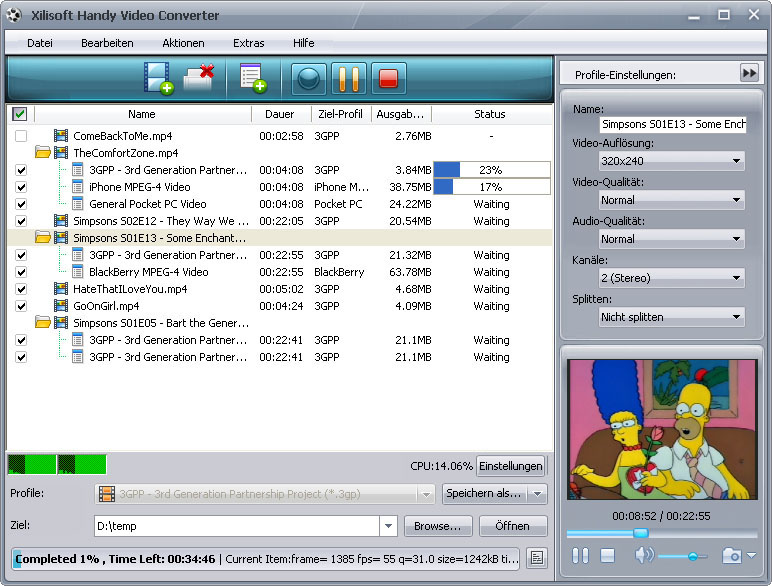 Screenshot vom Programm: Xilisoft Handy Video Converter