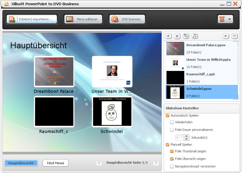 Screenshot vom Programm: Xilisoft PowerPoint to DVD Personal