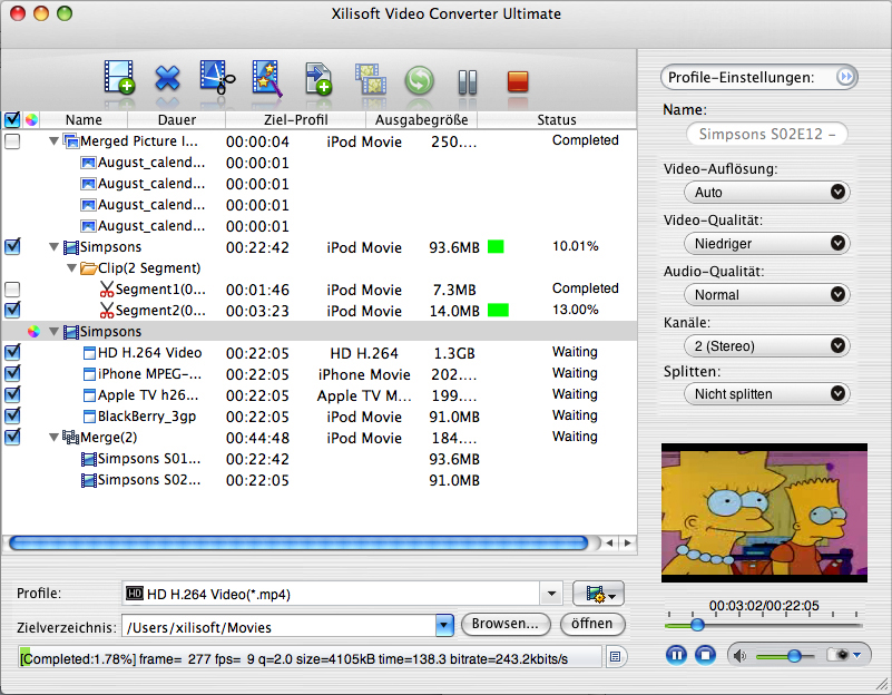 Screenshot vom Programm: Xilisoft Video Converter Ultimate Mac