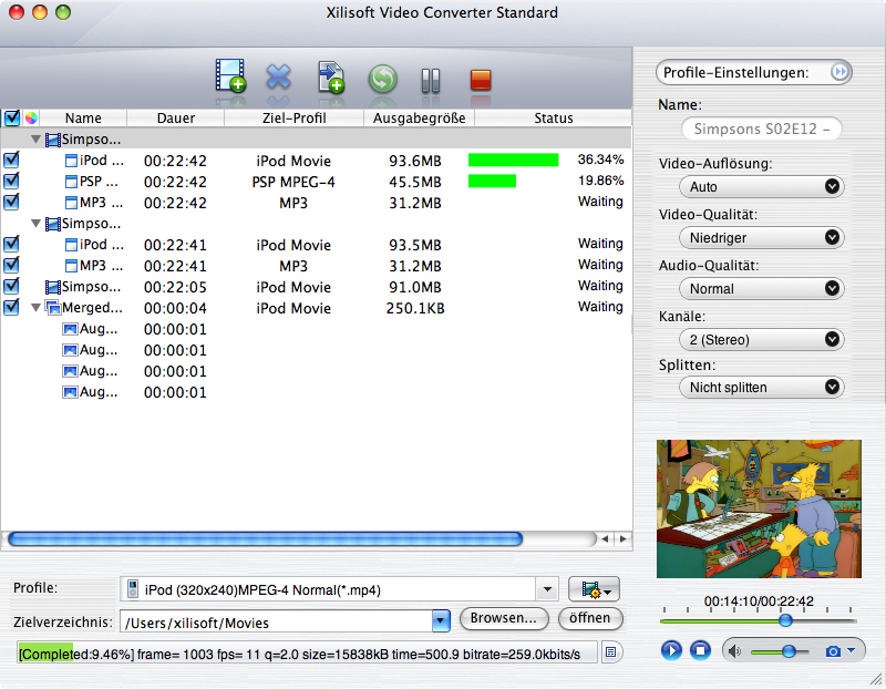 Screenshot vom Programm: Xilisoft Video Converter Standard Mac