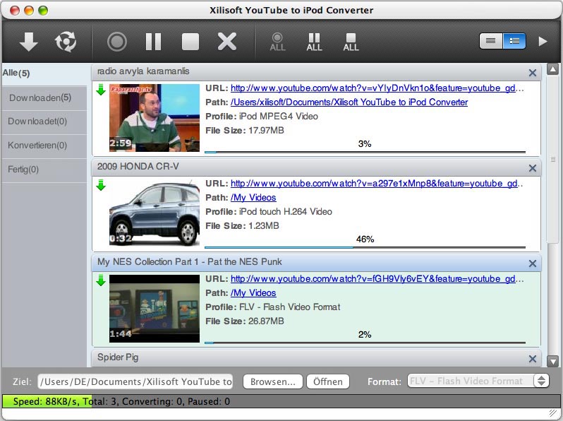 Screenshot vom Programm: Xilisoft YouTube to iPod Converter Mac